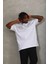 Unisex Oversize Taşlı Bisiklet Yaka T-Shirt - Beyaz 2
