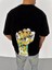Unisex Bisiklet Yaka Baskılı Oversize T-Shirt - Siyah 3