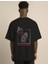 Unisex Bisiklet Yaka Oversize Baskılı T-Shirt - Siyah 2