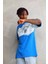 Unisex Bisiklet Yaka Baskılı Oversize T-Shirt - Mavi 4