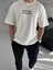 Unisex Bisiklet Yaka Baskılı Oversize T-Shirt - Beyaz 1