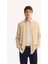 Erkek Vizon Düğmeli Yaka Keten Karışımlı Slim Fit Gömlek B002001 14