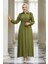 Fermuarlı Yağ Yeşili Tesettür Elbise 17021YY 4