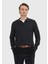 Antrasit Polo Yaka Jakarlı Yün Karışımlı Triko Kazak 1