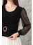 Tokalı Tül Kollu Bluz Siyah 2