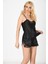 Siyah Saten Babydoll Şortlu Takım 4