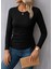 Kadın Uzun Kollu Bisiklet Yaka Yanları ve Kolları Büzgülü Kadife Bluz 5