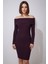 Kadın Mor Dizüstü Madonna Yaka Elbise 1
