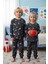 Roket Desenli Bisiklet Yaka Polar Unisex Çocuk Pijama Takımı 1