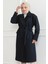Kaşe Kaban – Uzun Boy Kruvaze Yaka Kuşaklı Tesettür Kaşe Kışlık Kaban, Astarlı Şık Yünlü Dokuma Oversize Rahat Kalıp Cepli Düğmeli Modern Kap Modeli - Lacivert 1