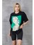 Kadın Silüet Baskılı Bisiklet Yaka Oversize T-Shirt 3