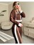 Kadın Acı Kahve Yanları Şeritli Düğme Detaylı Garnili Takım 4