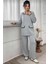 Kadın Düğmeli Çeket Pantolonlu Çoban Dikişli Triko Takım Ekru - Gri 5