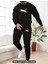 Erkek Leopar Desenli Moda Sweatshirt & Jogger Takımı - Günlük, Esnek Polyester Karışımı, Cepli 1