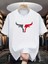 Erkekler Için Casual Rib-Knit Polyester T-Shirt, Bull Grafikli, Crew Neck Kısa Kollu Yazlık Üst 1