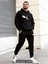 Ck Baskılı Erkek Rahat Kapüşonlu Sweatshirt ve Eşofman Takımı - Trend Baskılı Tasarımlı Örme Takım 1