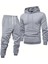 Men's Long Sleeve Hooded Sweatshirt + Threaded Sweatpants Set Grey 1