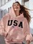Usa Flag Print Casual Women's Hoodie - 100% Polyester Knit Fabric 1