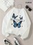 Cozy Cartoon Butterfly Print Sweatshirt - White Casual Crew Neck 1