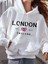 London Print Drawstring Hoodie, Casual Long Sleeve Hooded Sweatshirt 1