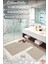 %100 Pamuk Dokuma Su Emici Banyo Paspas Seti, Banyo Halısı Çiçek 2 Li Set 60X100-60X50 (Bej) 3