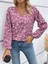 Kadın Uzun Kollu V Yakalı Çiçek Desenli Modal Bluz 2