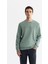 Erkek Mint Yeşil Bisiklet Yaka Pamuklu Baskılı Elastan Regular Fit Sweatshirt A42Y1267 11