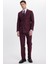 Erkek Slim Fit Sivri Yaka Çizgili Kapaklı Cepli Bordo Takım Elbise 1