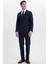 Erkek Slim Fit Sivri Yaka Çizgili Kapaklı Cepli Lacivert Takım Elbise 2