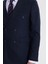 Erkek Slim Fit Sivri Yaka Çizgili Kapaklı Cepli Lacivert Takım Elbise 4