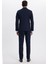 Erkek Slim Fit Sivri Yaka Çizgili Kapaklı Cepli Lacivert Takım Elbise 10