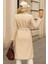 Kadın Kışlık Trend Kuşaklı Uzun Krem Kaşe Kaban 6