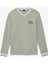 Regular Fit Çizgi Detaylı Nakışlı Dokulu V Yaka Sweatshirt 1