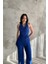 Kadın Saks Mavisi Degaje Yaka Bluz ve Pantolon Ikili Takım 3