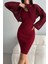 Kadın Delikli Kazak Askılı Elbise Triko Kumaş Ikili Takım - Bordo 3