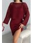 Kadın Delikli Kazak Askılı Elbise Triko Kumaş Ikili Takım - Bordo 5