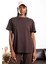 Kahverengi Bisiklet Yaka Oversize Tişört 4031 4