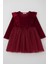 Kız Çocuk Uzun Kollu Kadife Elbise Fiyonk Aksesuarlı Tülü Detaylı 3-8 Yaş, Bordo 1