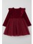 Kız Çocuk Uzun Kollu Kadife Elbise Fiyonk Aksesuarlı Tülü Detaylı 3-8 Yaş, Bordo 2