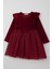 Kız Çocuk Uzun Kollu Kadife Elbise Fiyonk Aksesuarlı Tülü Detaylı 3-8 Yaş, Bordo 3