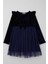 Kız Çocuk Uzun Kollu Kadife Elbise Taş Aksesuar Detaylı Tüllü 4-8 Yaş, Lacivert 1