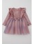 Kız Çocuk Uzun Kollu Kadife Elbise Fiyonk Aksesuarlı Tülü Detaylı 3-8 Yaş, Gülkurusu 1