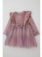Kız Çocuk Uzun Kollu Kadife Elbise Fiyonk Aksesuarlı Tülü Detaylı 3-8 Yaş, Gülkurusu 3