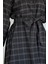 Ön Yarım Düğmeli Bel Kuşaklı Ekose Desenli Tesettür Elbise P-00019577 5