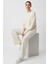 Parmak Geçirmeli Akrilik Dokulu Oversize Triko Ikili Takım Geniş Paça Pantolon - Krem 1