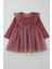 Kız Çocuk Uzun Kollu Kadife Elbise Fiyonk Aksesuarlı Tülü Detaylı 3-8 Yaş, Gülkurusu 1