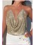 Kristal Gold Taşlı Parlak Crop & Bluz Kolsuz Kayık Yaka Parti Plaj Büstiyer 1