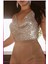 Kristal Gold Taşlı Parlak Crop & Bluz Kolsuz Kayık Yaka Parti Plaj Büstiyer 2