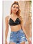 Kadın Parlak Taşlı Payetli Mini Crop Kayık Yaka Seksi Zincirli Bluz Zırh Büstiyer 1