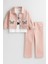 Kız Çocuk Pudra Renk Kanvas Ceket & Pantolon Takımı – Uzun Kollu Sweat 3’lü Kombin 2